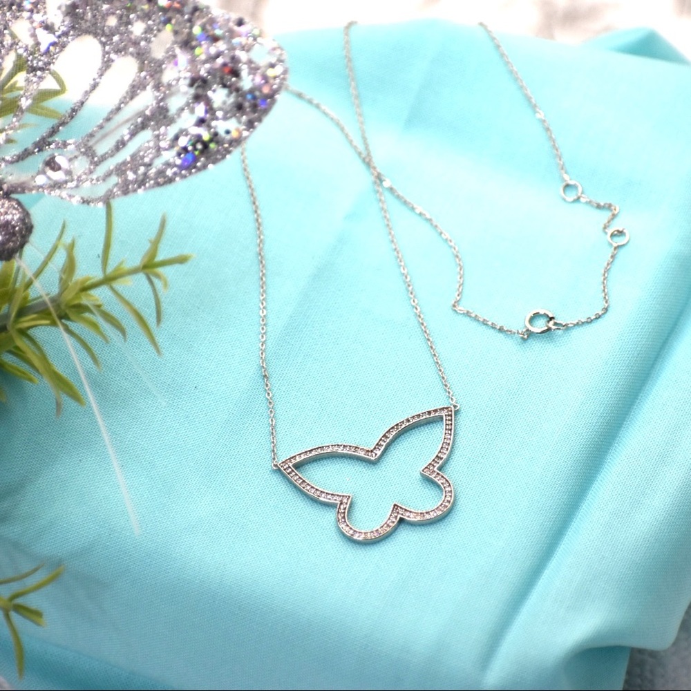 925 Sterling Silver CZ Butterfly Pendant Necklace
